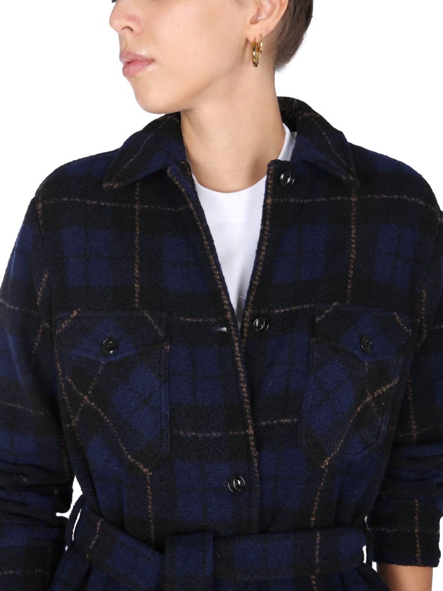 WOOLRICH TRENCH "GENTRY" IN MISTO LANA VERGINE CON MOTIVO A QUADRI