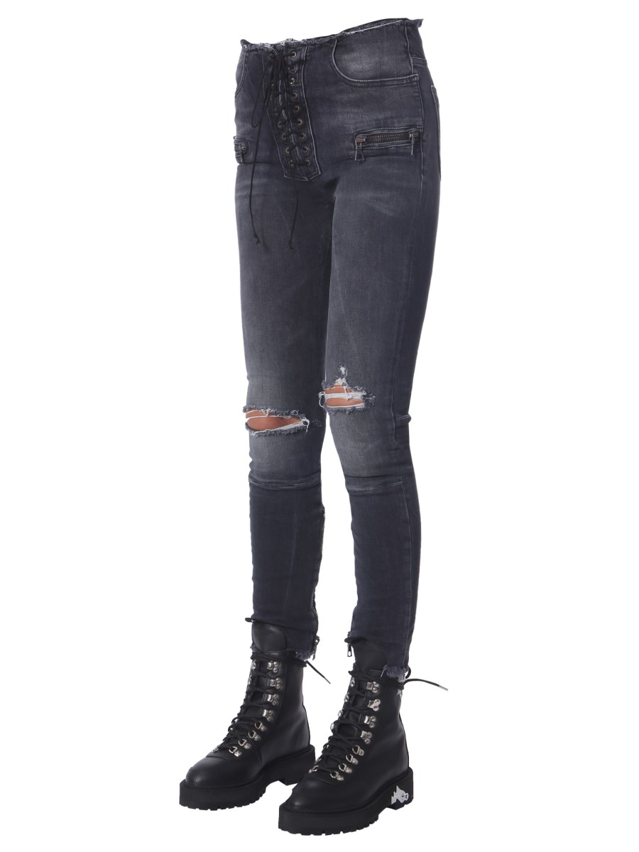 UNRAVEL JEANS "MOONWASH" SKINNY FIT CON LACCI