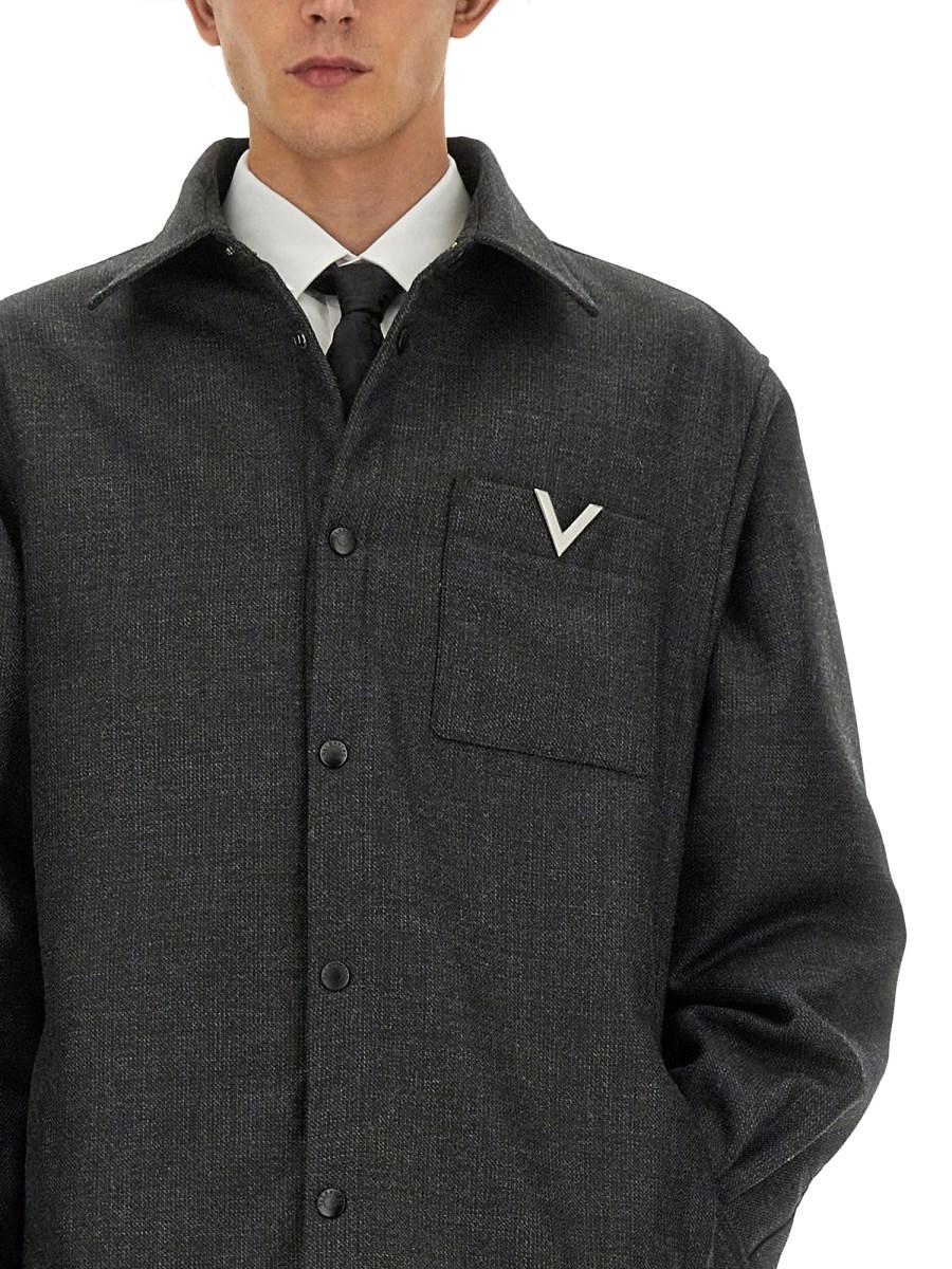 VALENTINO GIACCA CAMICIA IN LANA CON V DETAIL
