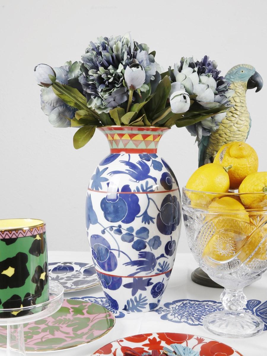 LA DOUBLEJ VASO AMPHORA IN PORCELLANA CON STAMPA WILDBIRD
