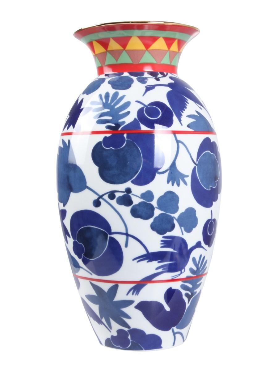 LA DOUBLEJ VASO AMPHORA IN PORCELLANA CON STAMPA WILDBIRD