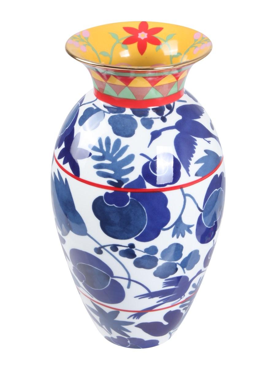 LA DOUBLEJ VASO AMPHORA IN PORCELLANA CON STAMPA WILDBIRD