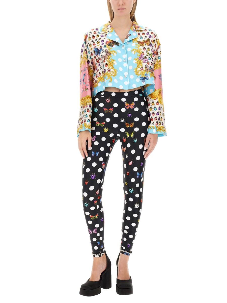 VERSACE CAMICIA CORTA IN SETA CON STAMPA FARFALLE