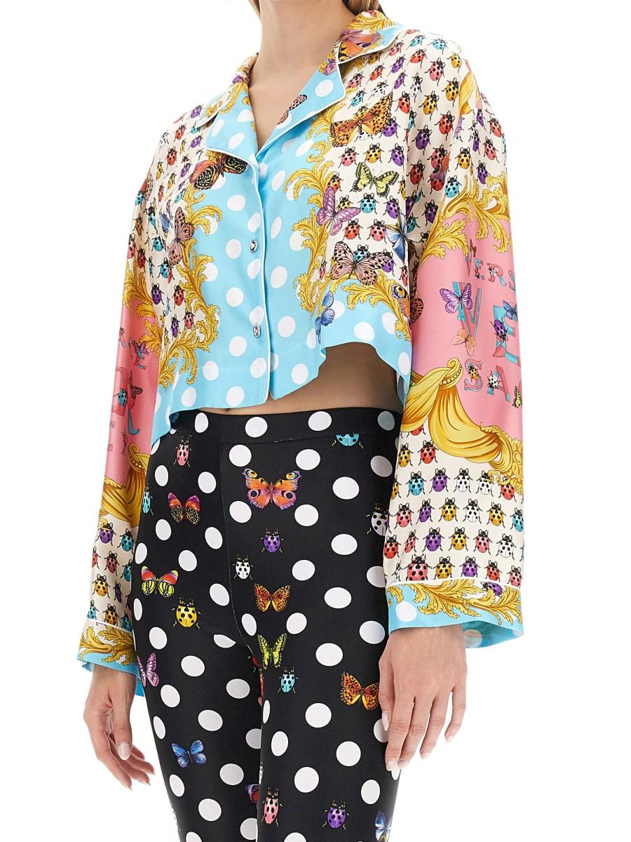 VERSACE CAMICIA CORTA IN SETA CON STAMPA FARFALLE