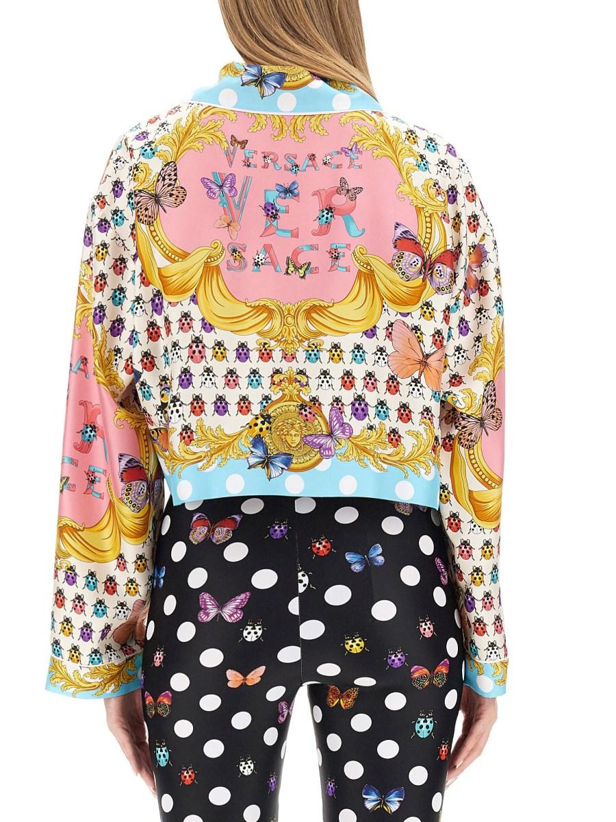 VERSACE CAMICIA CORTA IN SETA CON STAMPA FARFALLE