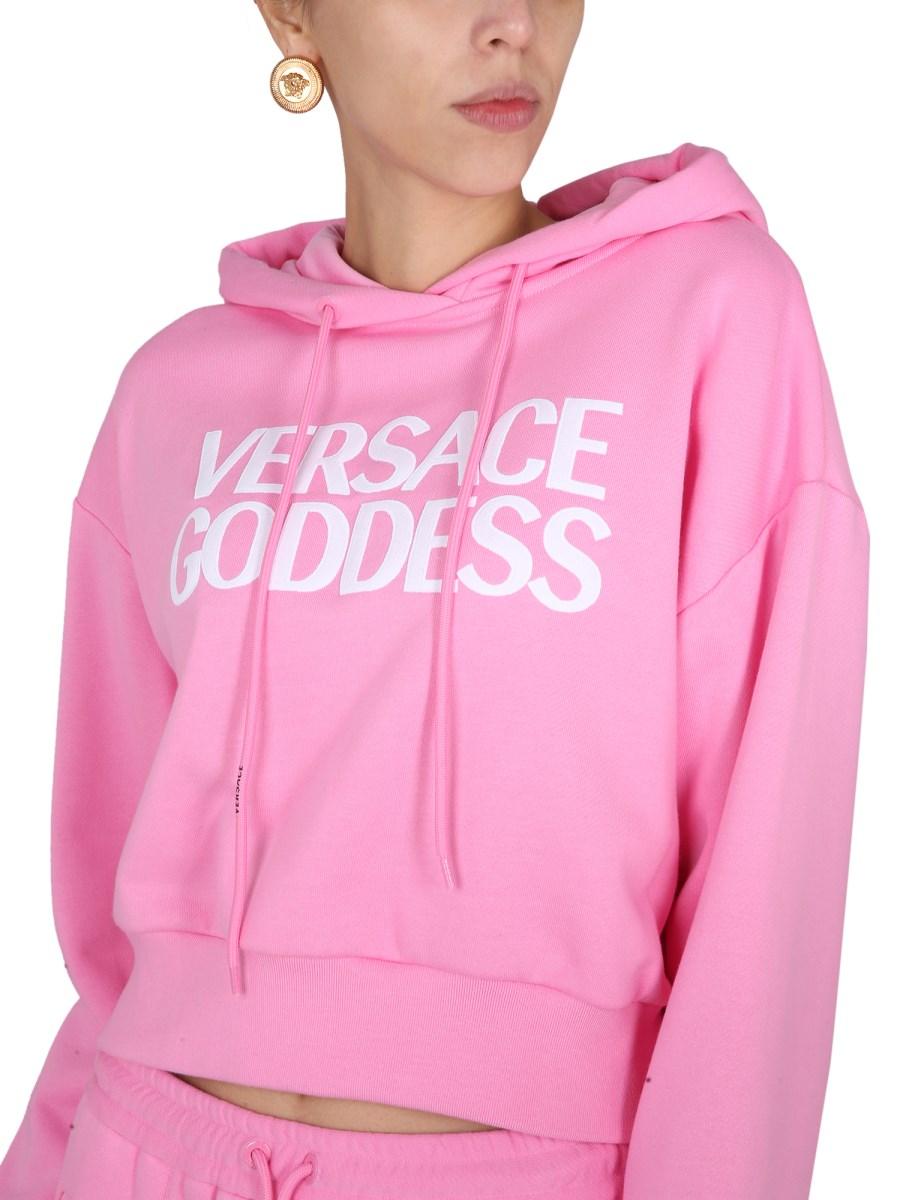 VERSACE FELPA CROPPED CON LOGO IN COTONE