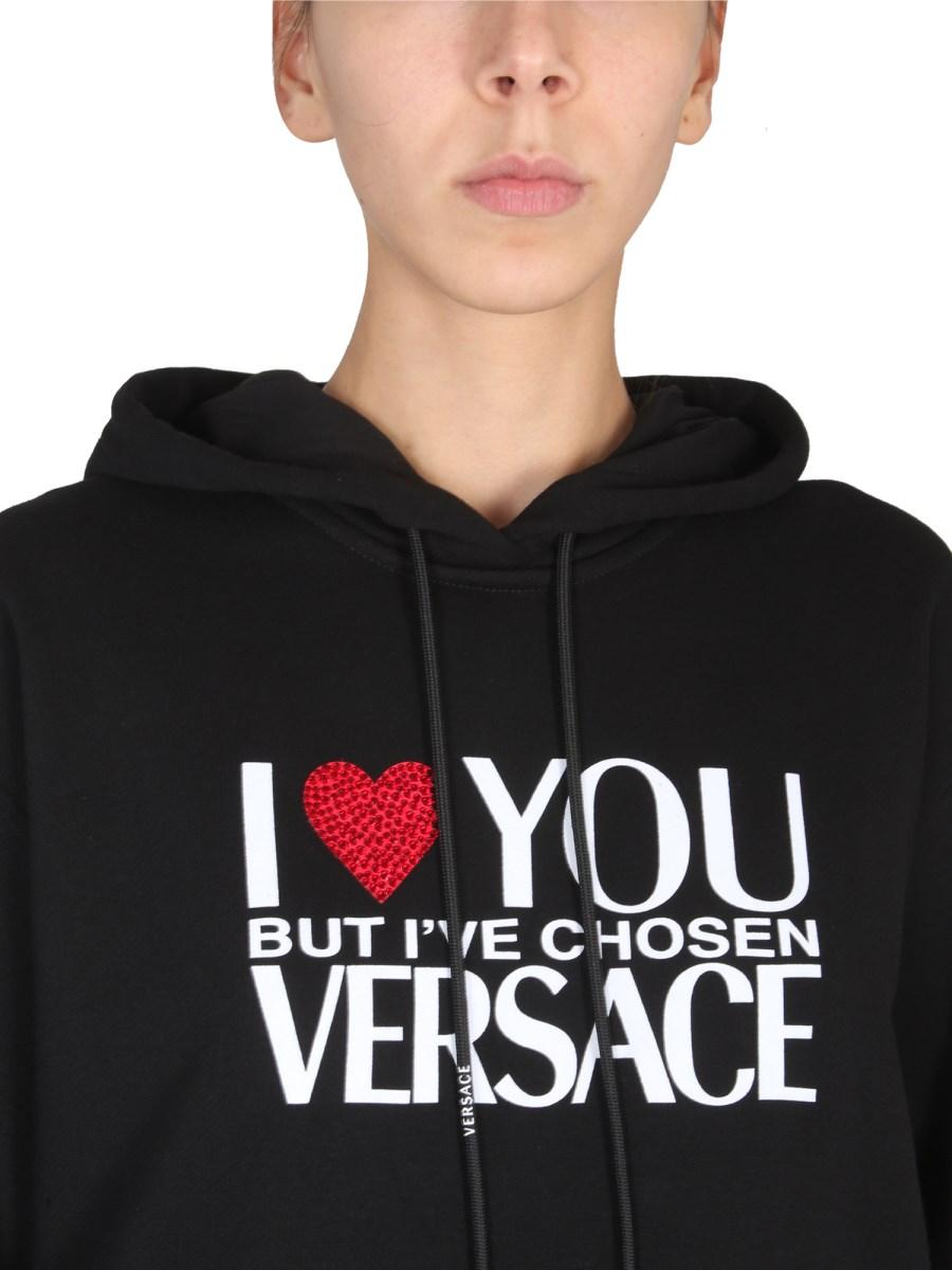 VERSACE FELPA IN COTONE CON LOGO I LOVE YOU