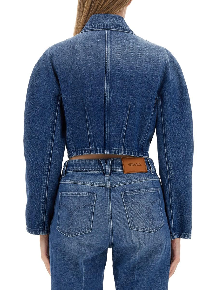 VERSACE GIACCA IN DENIM CORTA ARROTONDATA