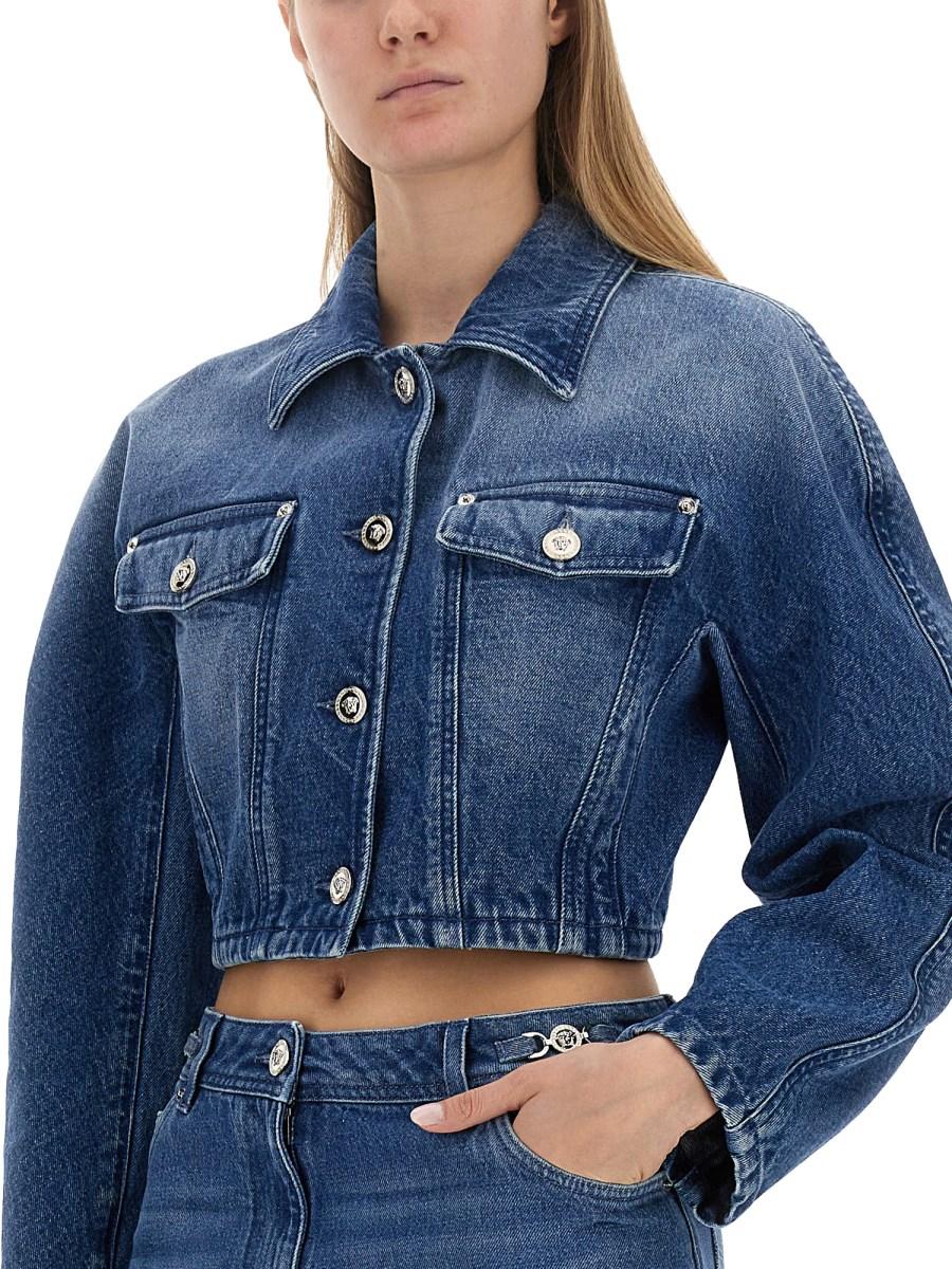 VERSACE GIACCA IN DENIM CORTA ARROTONDATA