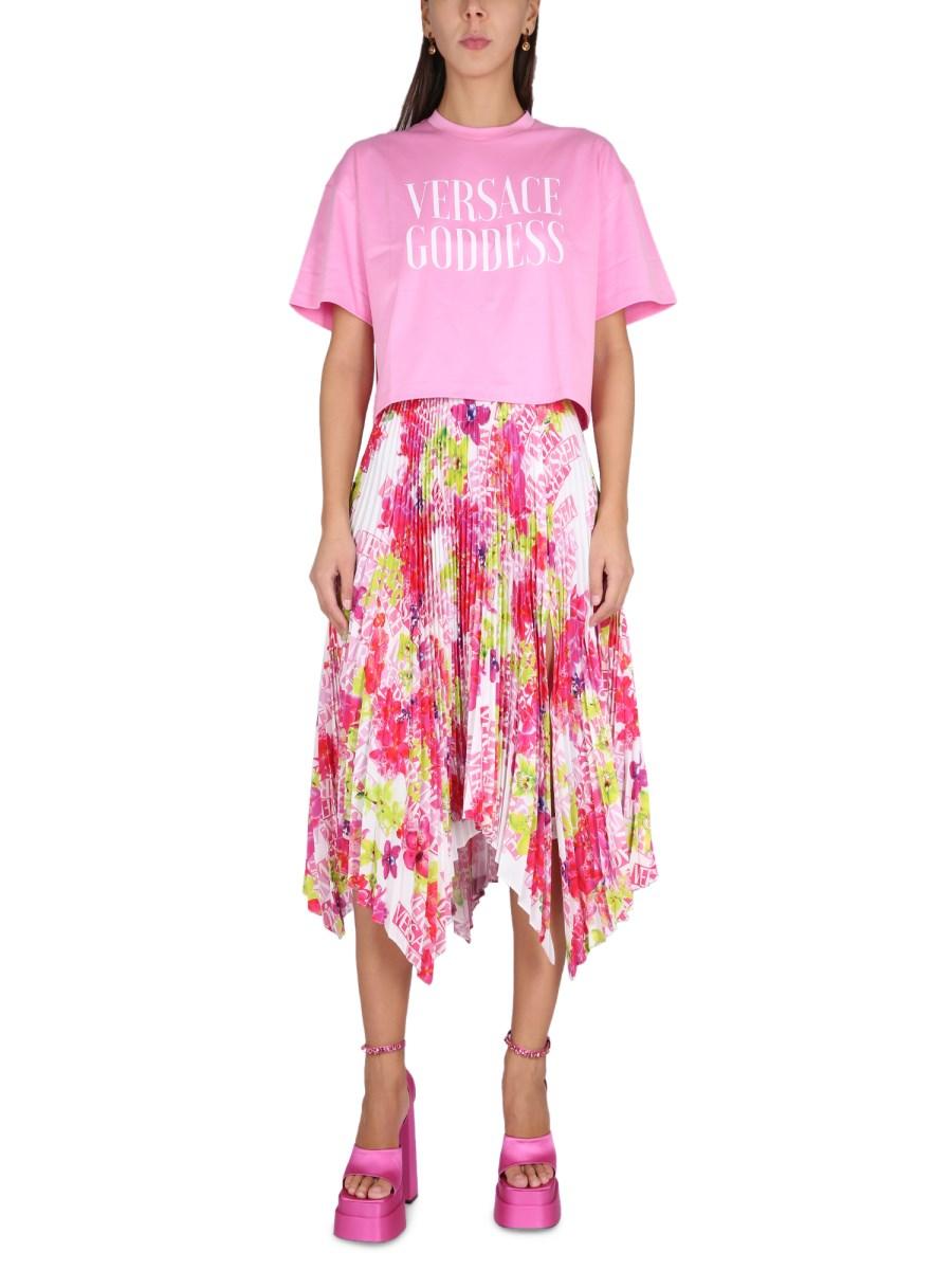 VERSACE GONNA PLISSETTATA CON STAMPA FLORAL