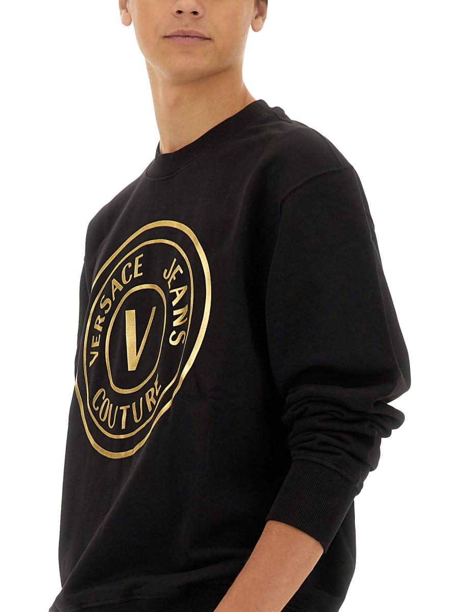 VERSACE JEANS COUTURE FELPA V-EMBLEM IN COTONE