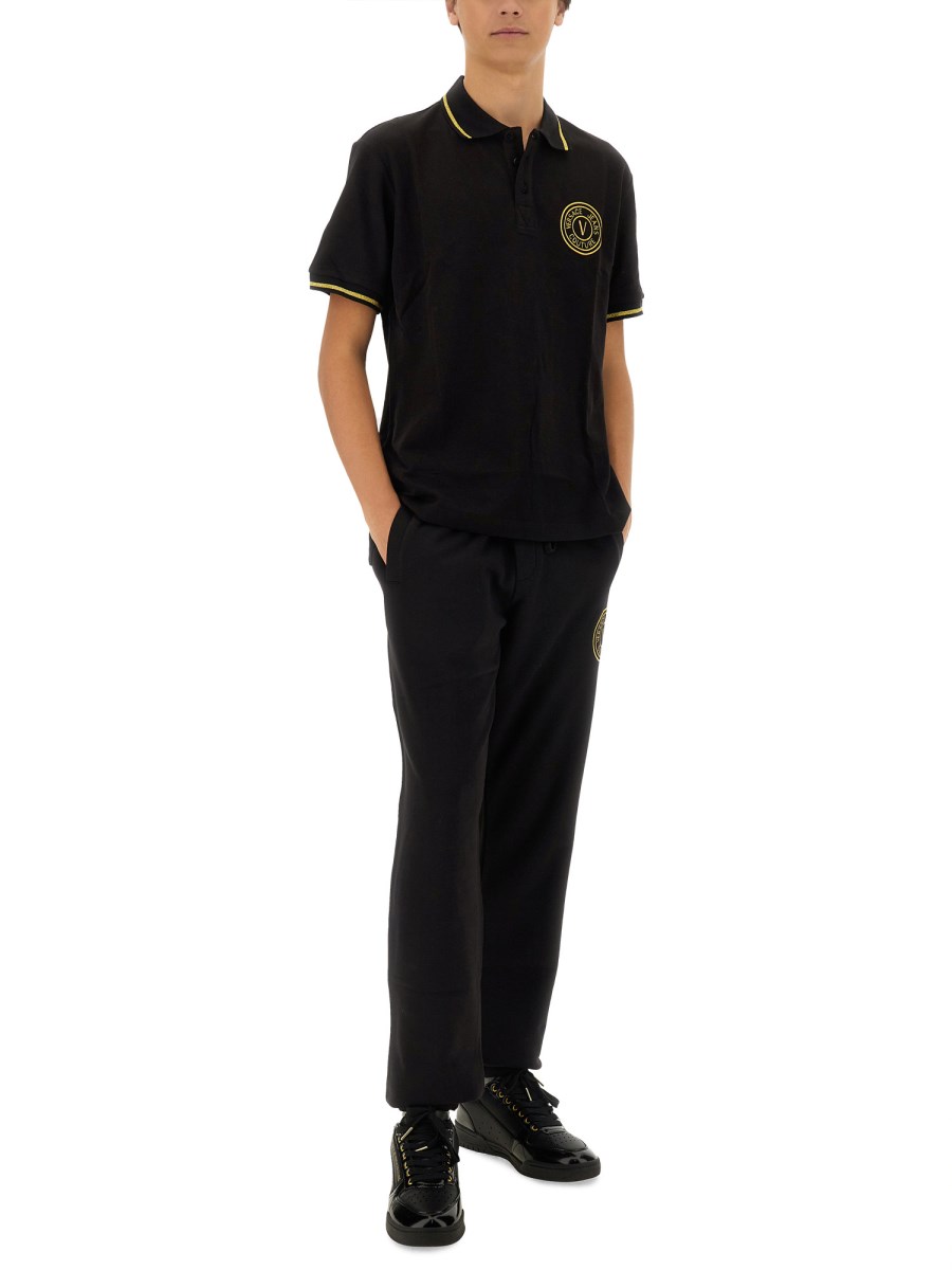 VERSACE JEANS COUTURE POLO V-EMBLEM IN COTONE