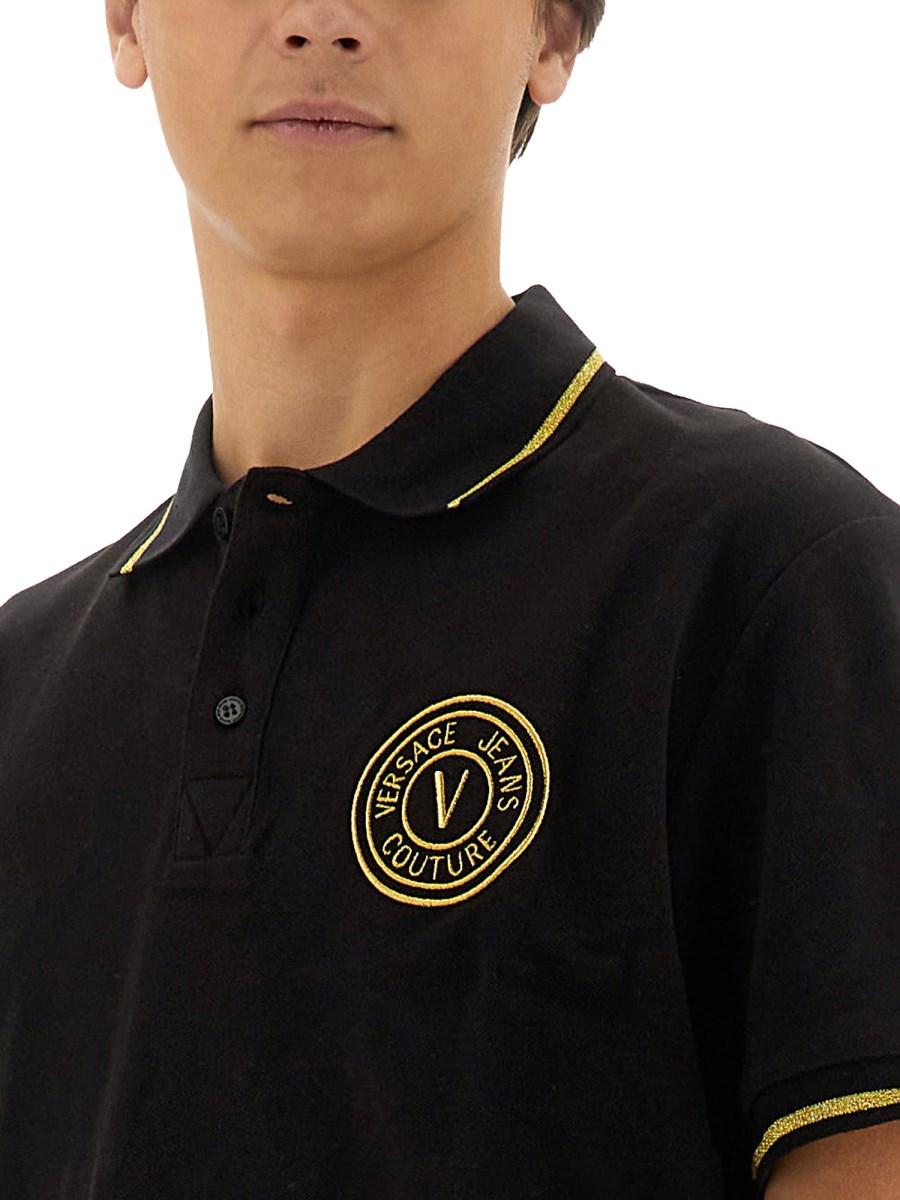 VERSACE JEANS COUTURE POLO V-EMBLEM IN COTONE