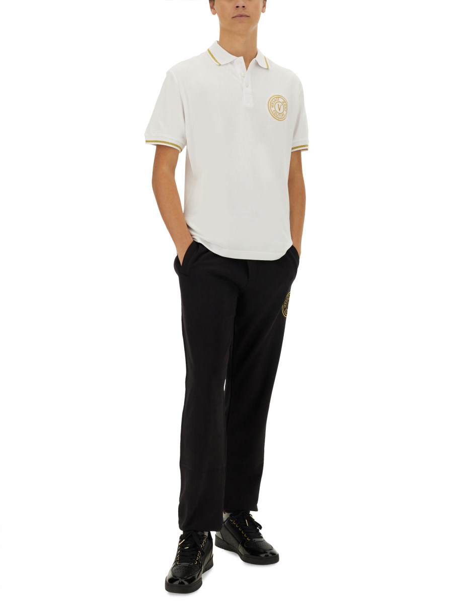 VERSACE JEANS COUTURE POLO V-EMBLEM IN COTONE