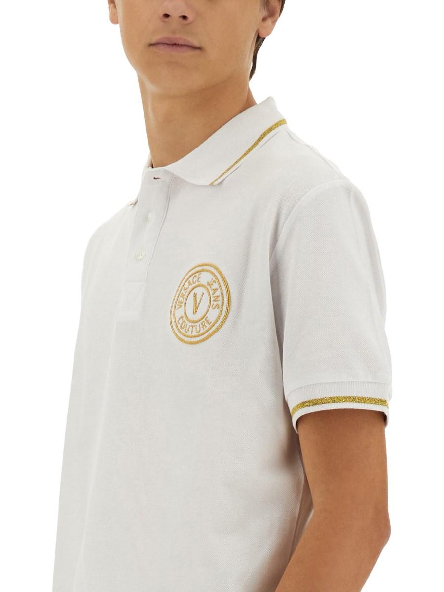 VERSACE JEANS COUTURE POLO V-EMBLEM IN COTONE