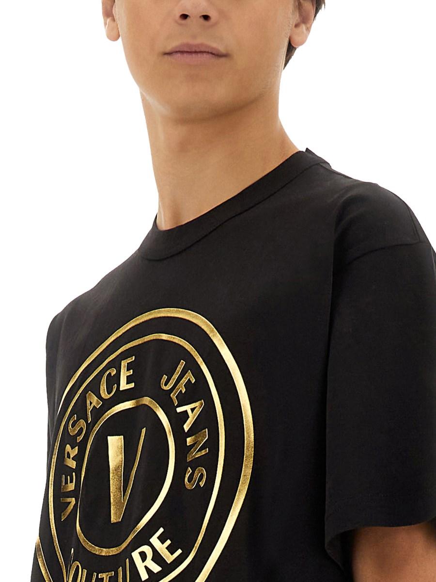 VERSACE JEANS COUTURE T-SHIRT V-EMBLEM IN COTONE
