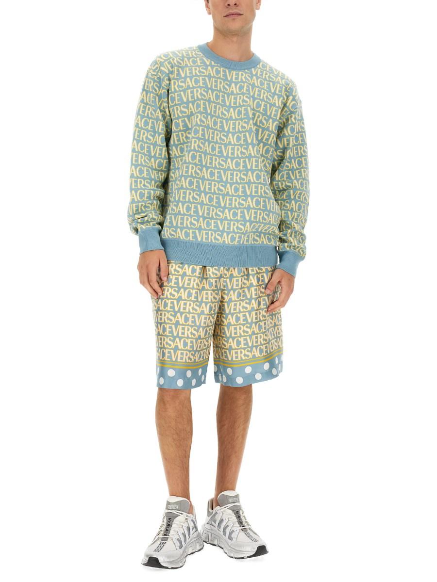 VERSACE MAGLIA LOGO ALLOVER IN COTONE LAVORATO