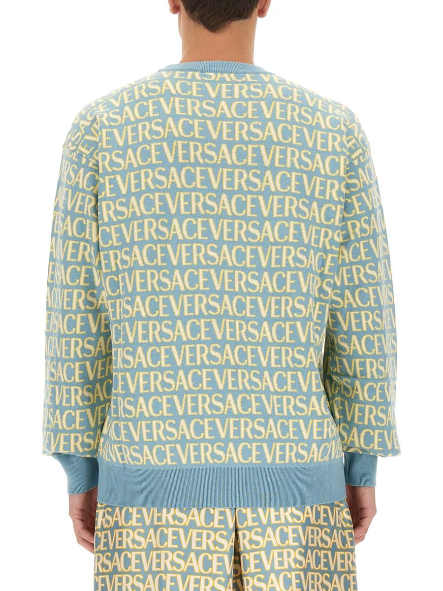 VERSACE MAGLIA LOGO ALLOVER IN COTONE LAVORATO