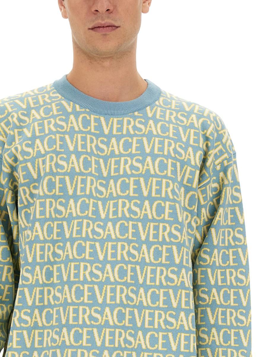 VERSACE MAGLIA LOGO ALLOVER IN COTONE LAVORATO