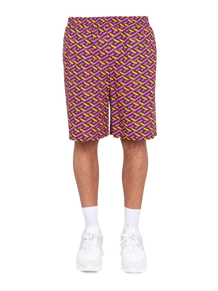 VERSACE SHORTS CON STAMPA LA GRECA IN SETA