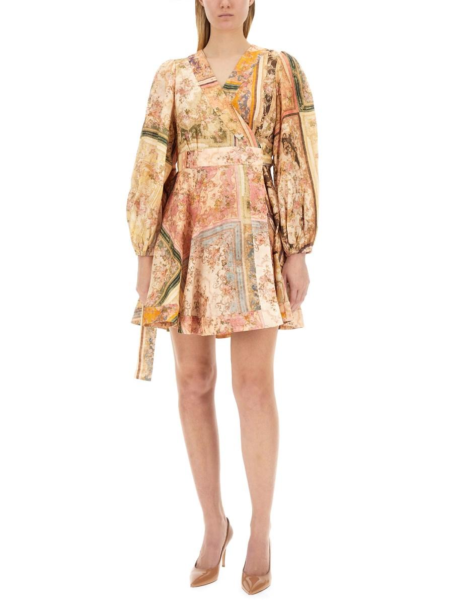 ZIMMERMANN ABITO MINI IN LINO CON STAMPA FLOREALE