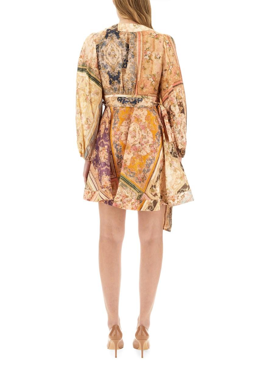 ZIMMERMANN ABITO MINI IN LINO CON STAMPA FLOREALE