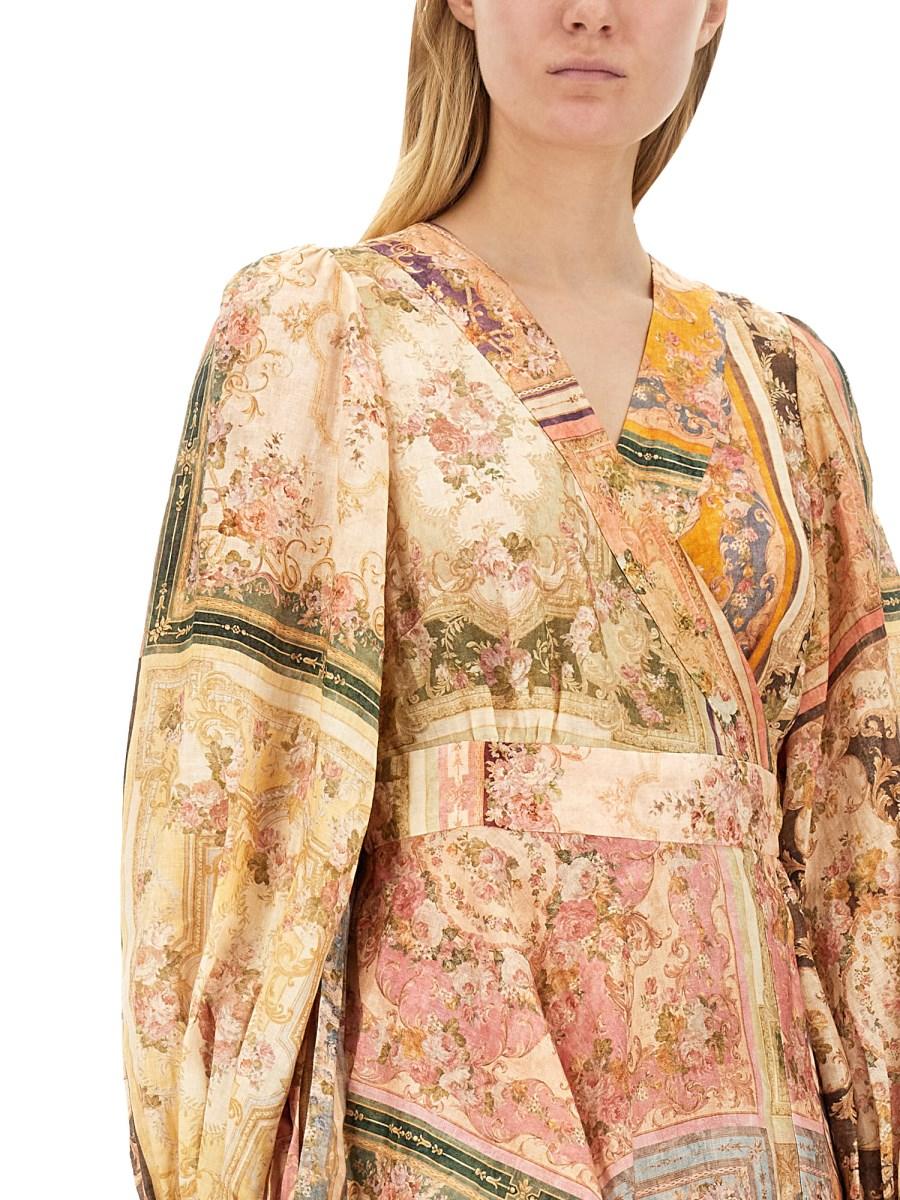 ZIMMERMANN ABITO MINI IN LINO CON STAMPA FLOREALE