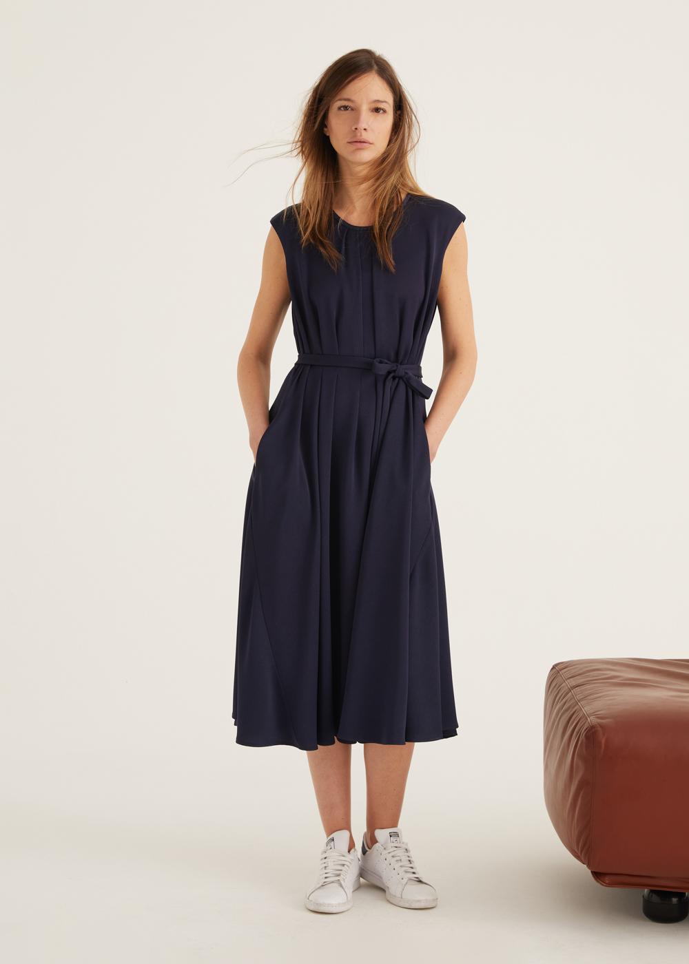 Rosso35 Abito Smanicato Longuette Con Pieghe