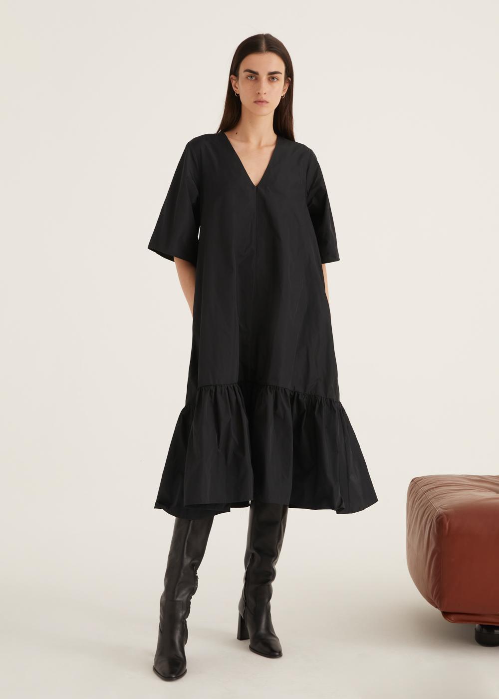 Rosso35 Abito Svasato Con Balza Arricciata