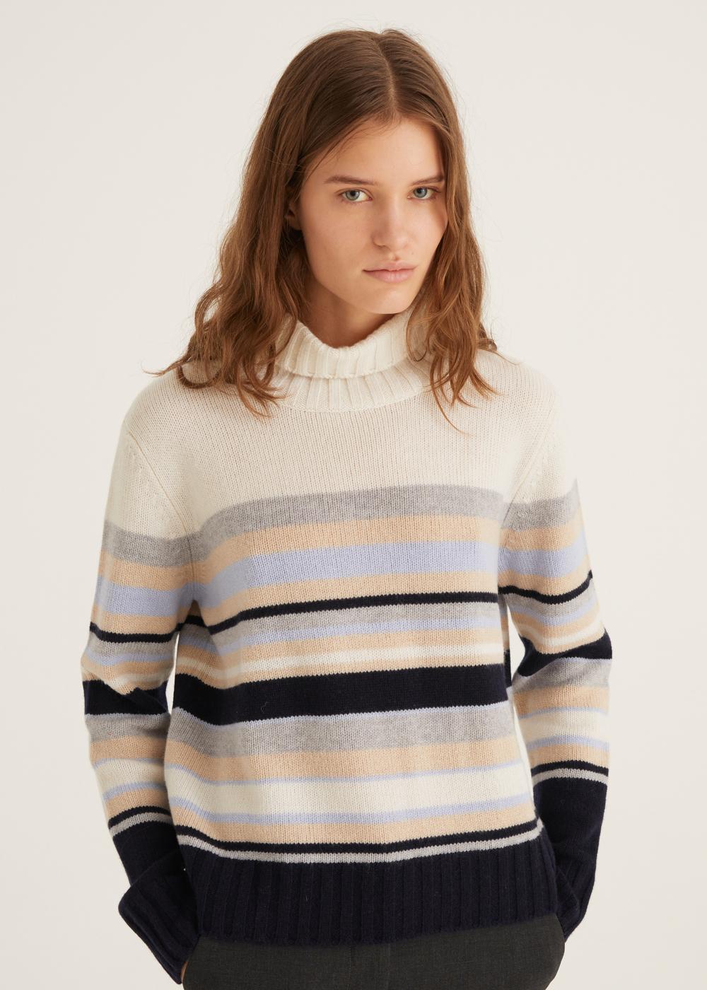 Rosso35 Maglia collo alto con righe multicolor