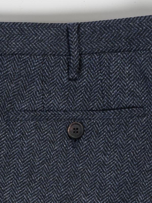 Rota Winter Blue Melange Herringbone Wool Cashmere Trousers