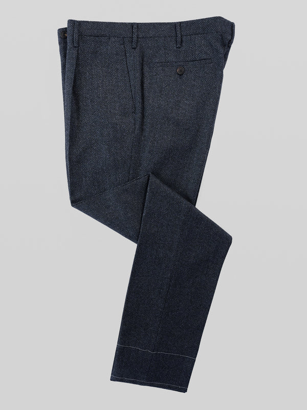 Rota Winter Blue Melange Herringbone Wool Cashmere Trousers