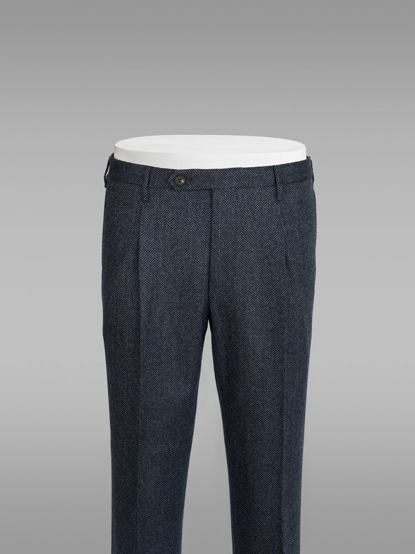 Rota Winter Blue melange herringbone wool cashmere trousers