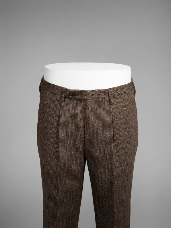 Rota Winter Brown herringbone wool cashmere trousers