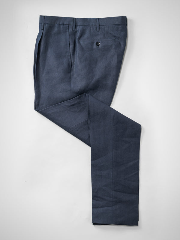 Rota Summer Dark Blue Pair Of Regular Fit Linen Trousers