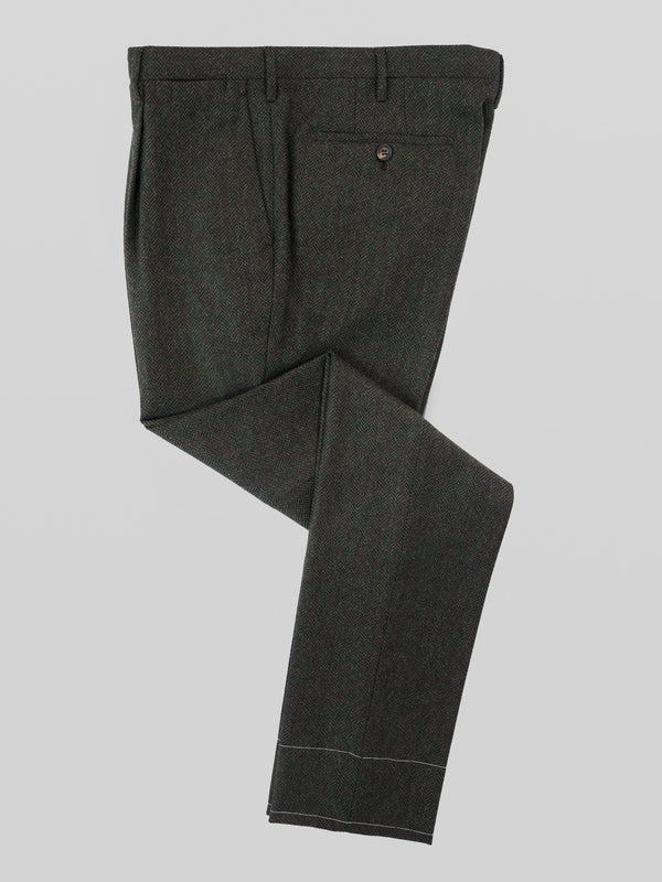 Rota Winter Green Melange Herringbone Wool Cashmere Trousers
