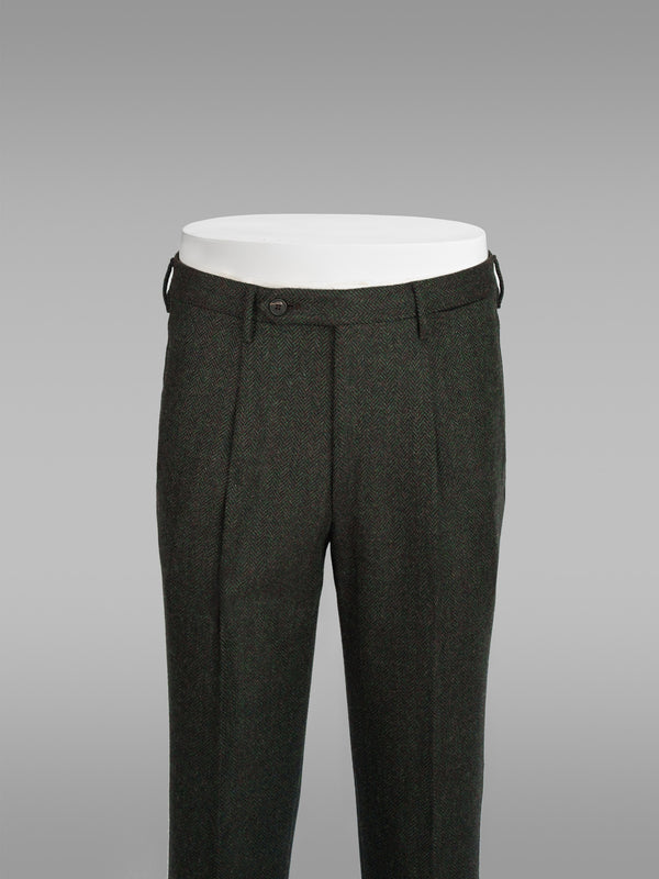 Rota Winter Green melange herringbone wool cashmere trousers