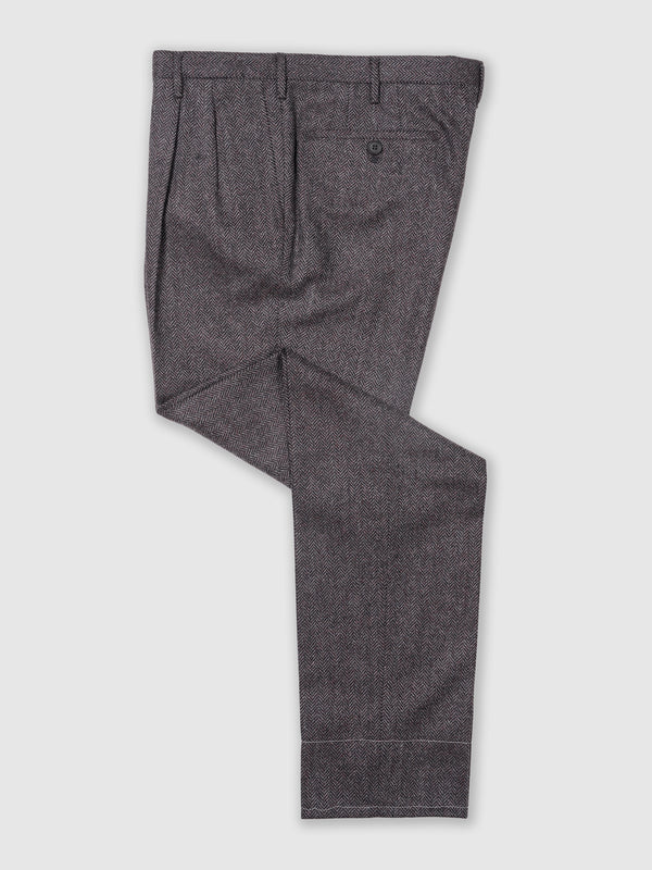 Rota Winter Grey Melange Herringbone Wool Cashmere Trousers