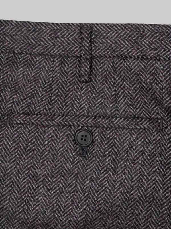 Rota Winter Grey Melange Herringbone Wool Cashmere Trousers