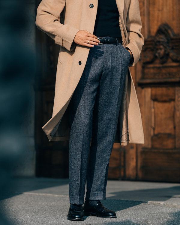 Rota Winter Light Blue Herringbone Wool Cashmere Trousers