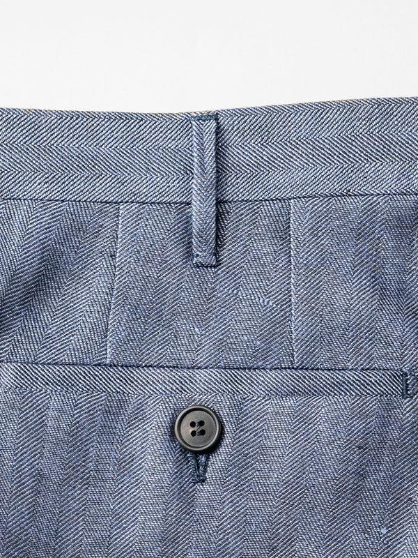 Rota Summer Medium Blue Herringbone Pair Of Regular Fit Linen Trousers
