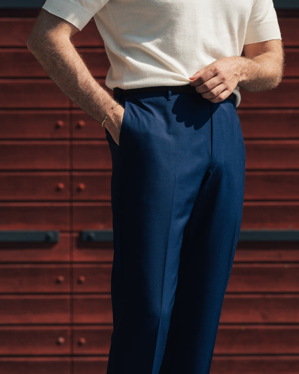 Rota Summer Medium Blue Pair Of Regular Fit Wool Trousers