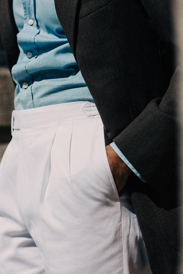 Rota Summer White Pair Of Regular Fit Cotton Trousers