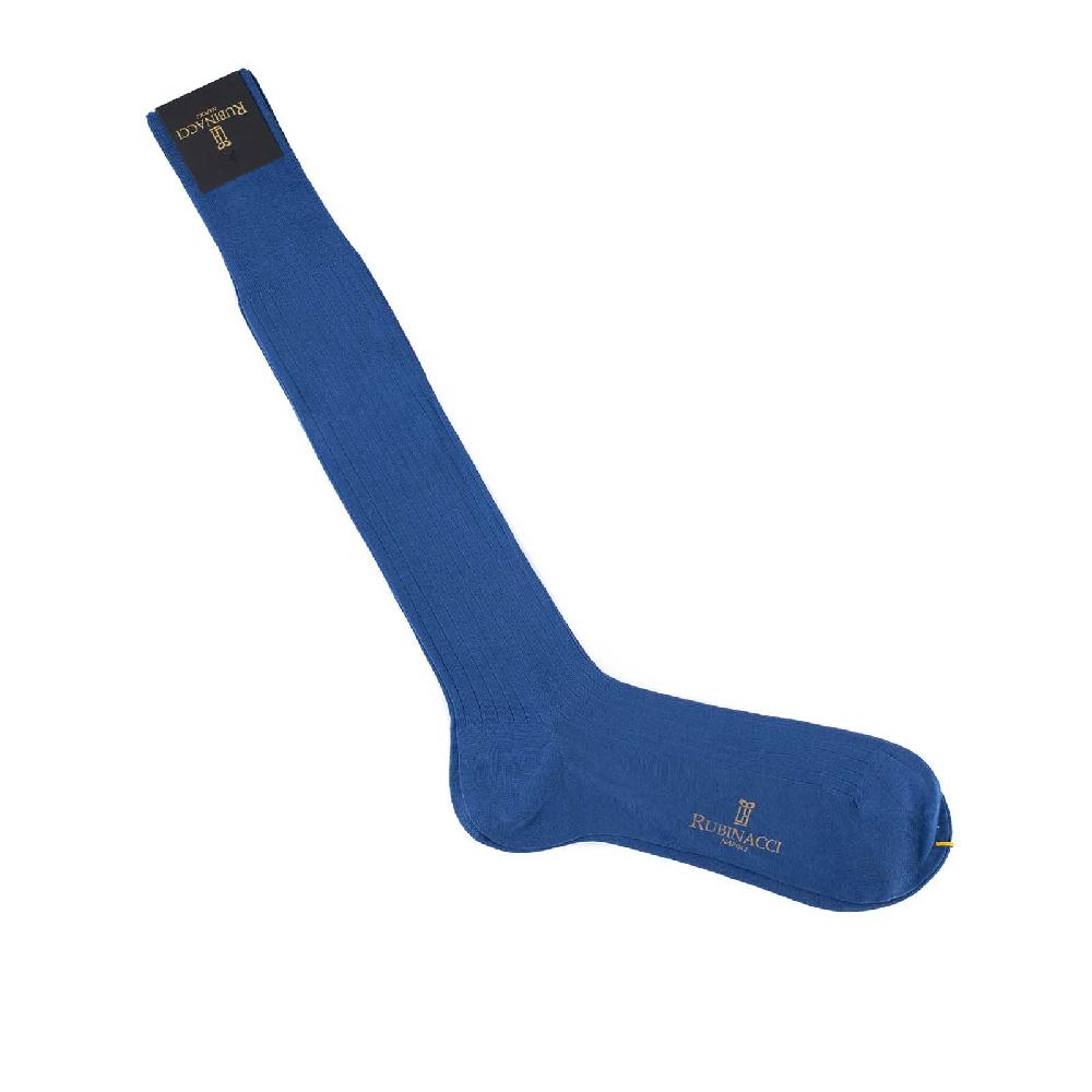 Rubinacci Calze in filo di Scozia a costina bluette