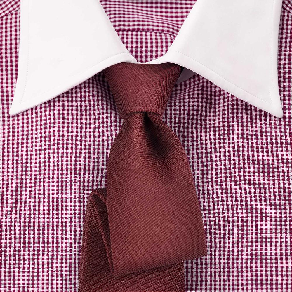 Rubinacci Camicia Con Collo Bianco Quadretto Bordeaux