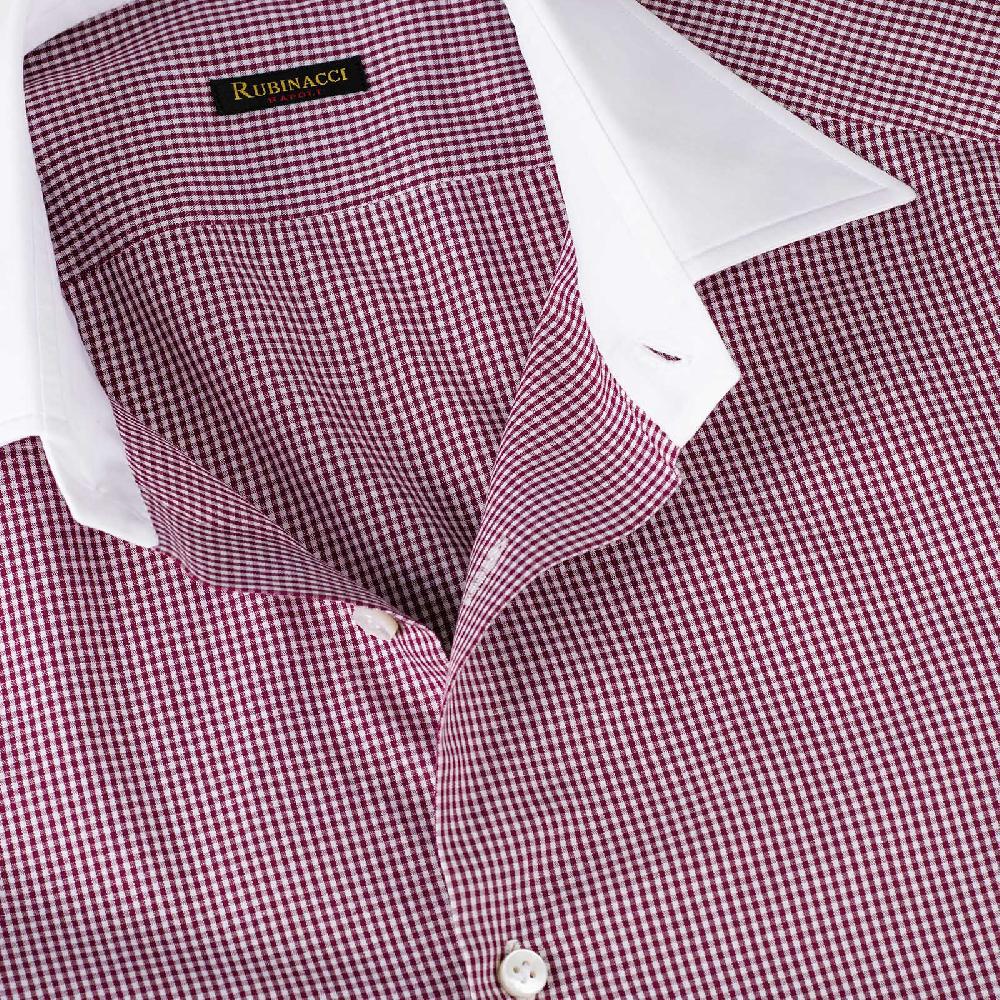 Rubinacci Camicia Con Collo Bianco Quadretto Bordeaux