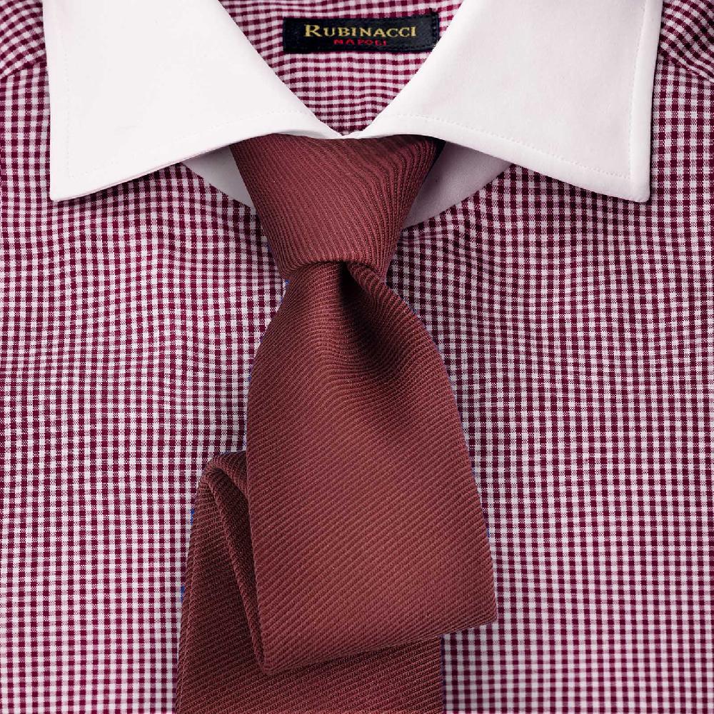 Rubinacci Camicia Con Collo Bianco Quadretto Bordeaux