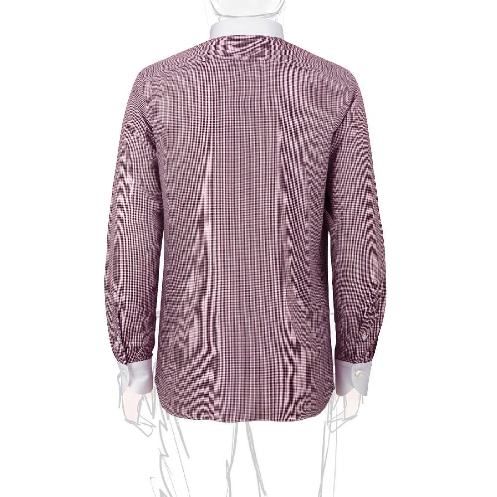 Rubinacci Camicia Con Collo Bianco Quadretto Bordeaux