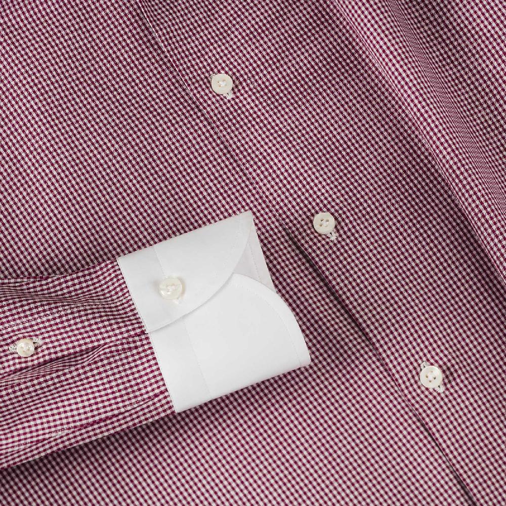 Rubinacci Camicia Con Collo Bianco Quadretto Bordeaux