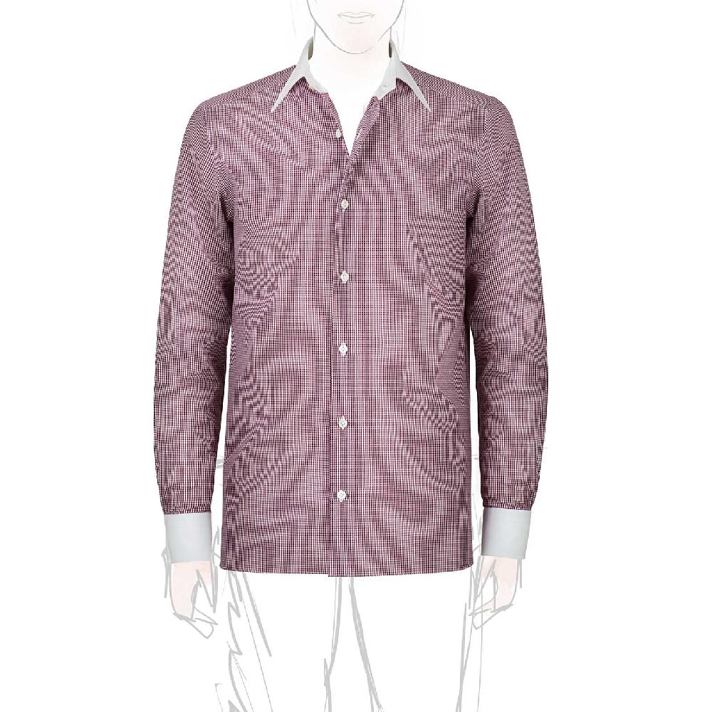 Rubinacci Camicia con collo bianco quadretto bordeaux